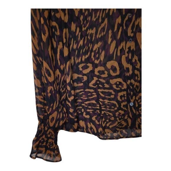 DKNY Leopard Animal Print Ruffle Button Up Shirt -  Size Large - Picture 6 of 8